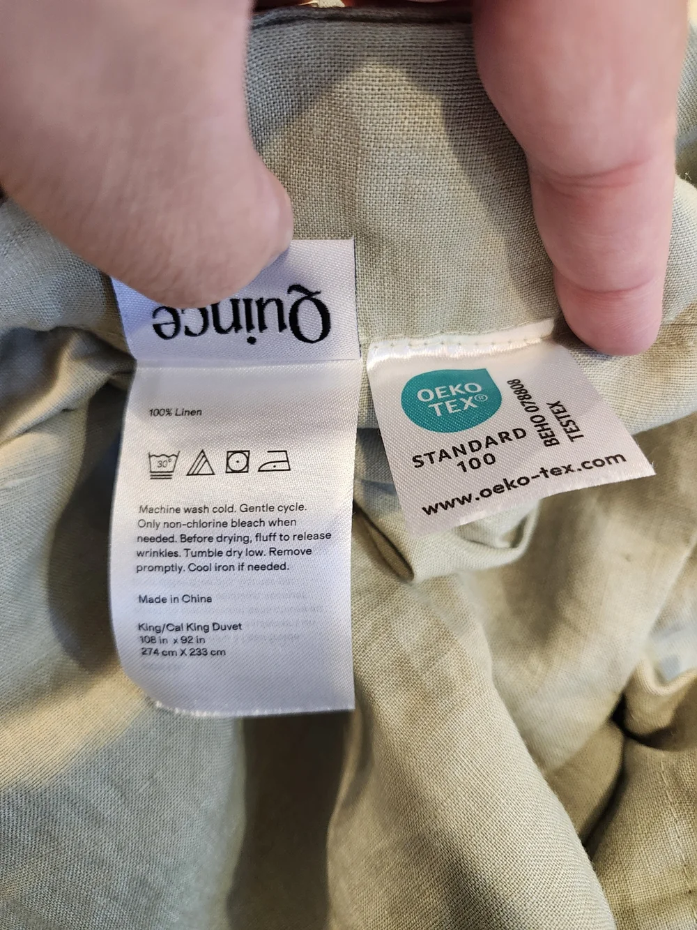 Quince European Linen Duvet Cover King Cal King Willowleaf Sage Green